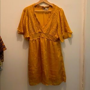 Flying Tomato Gold Dress Lace Flutter Sleeve M